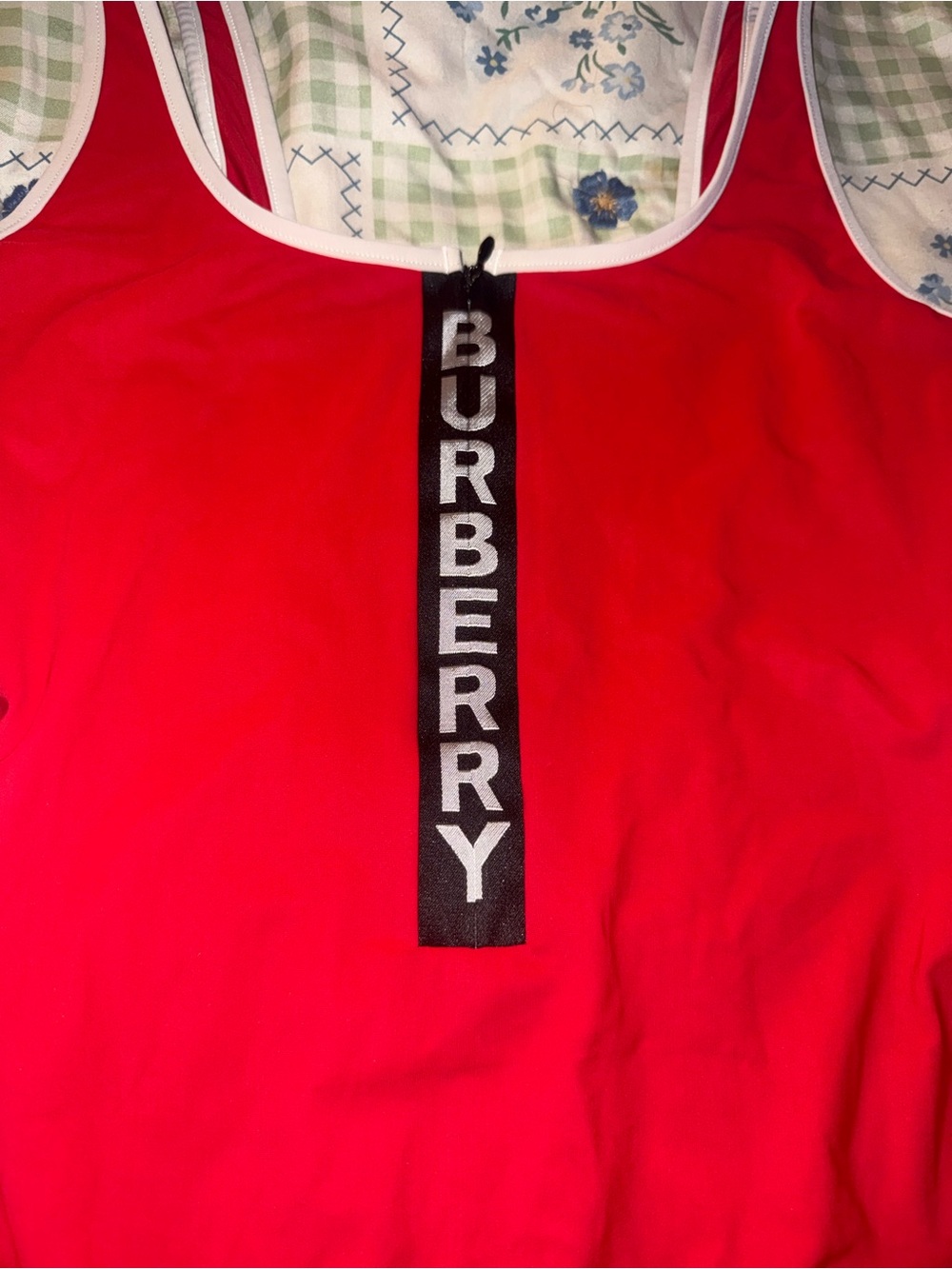 Burberry Red swimsuit with Black Logo Stripe